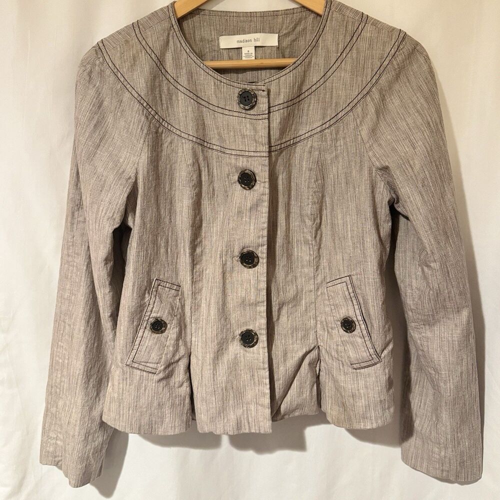 Vintage Madison Hill Women’s Small Beige Linen Cotton Blend Jacket Pockets Y2K